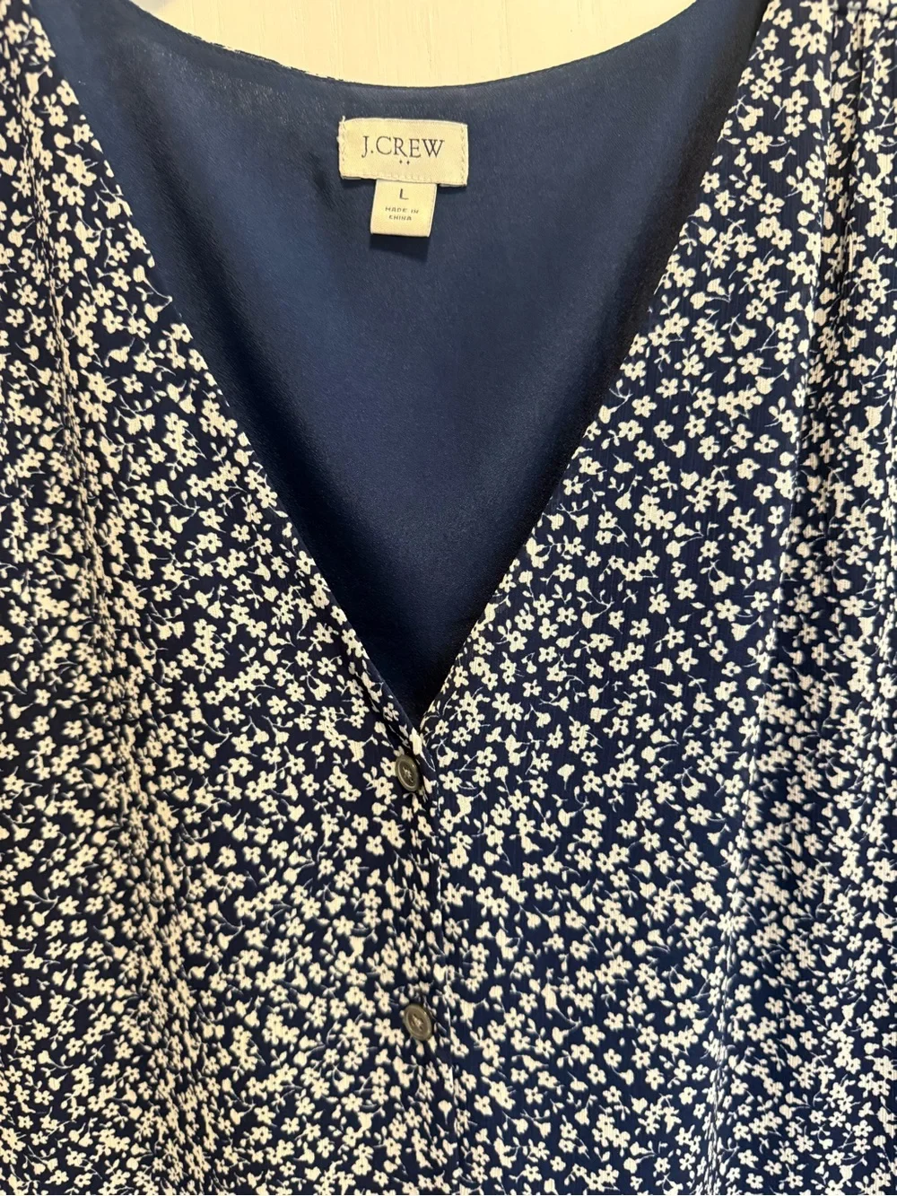 J. Crew Navy and White Floral Button-Front Blouse